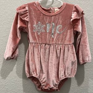 Pink Velvet One Piece for First Birthday
